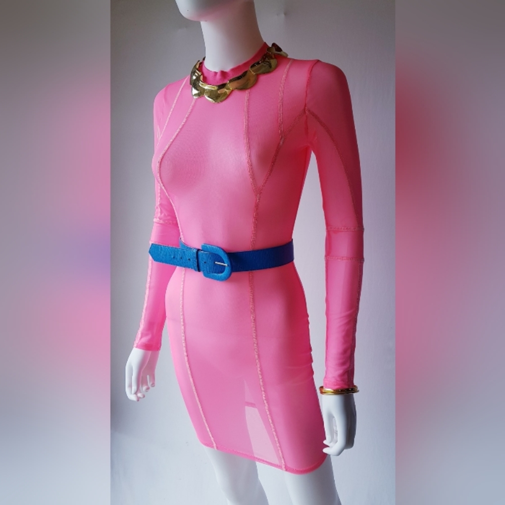 Pink Neon Mesh Dress 🩷 - Picture 4 of 9